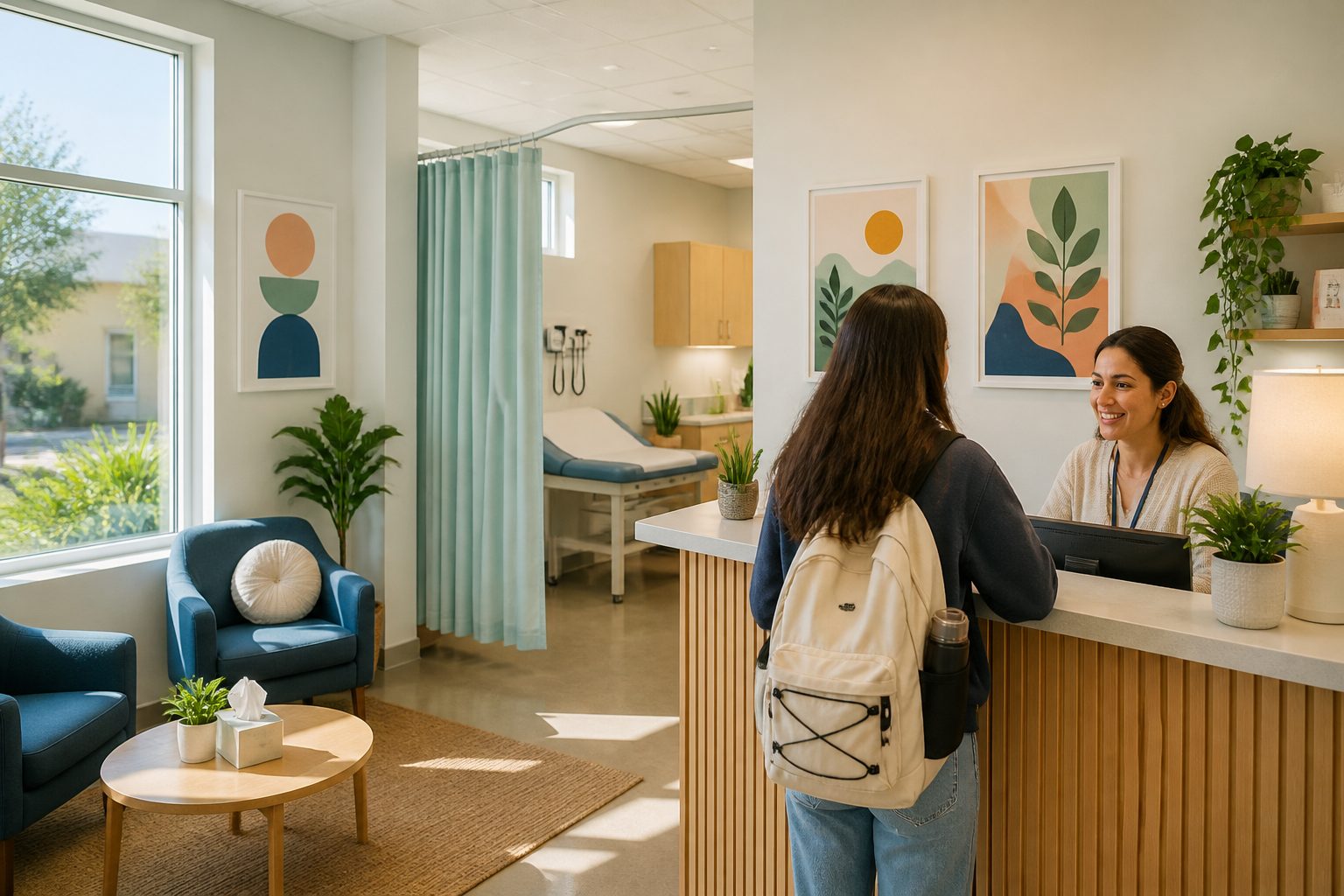 A student checks in at a bright school wellness center